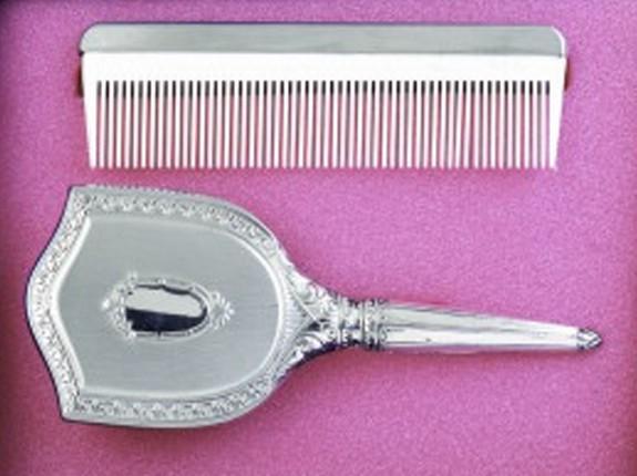 Baby Brush | Pewter | Baby Girl's Embossed Brush and Comb Set | Engraved | Made in USA | Sterling and Burke-Baby-Sterling-and-Burke
