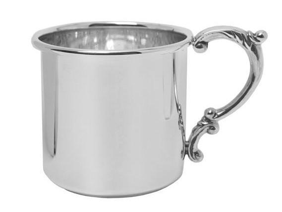 Sterling Silver Baby Cup | 925 Sterling Silver | Delicate Scroll Design Handle | Engraved | Made in USA-Baby-Sterling-and-Burke