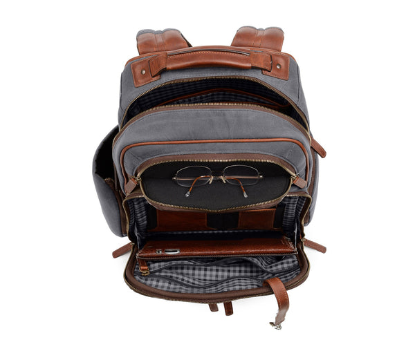 Mason Backpack | 16" Waxed Cotton and Leather Backpack | Olive Waxed Cotton and Leather Backpack  | Made in USA | Korchmar
