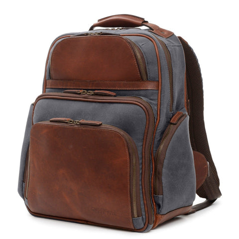 Mason Backpack | 16" Waxed Cotton and Leather Backpack | Grey Waxed Cotton and Leather Backpack  | Made in USA | Korchmar
