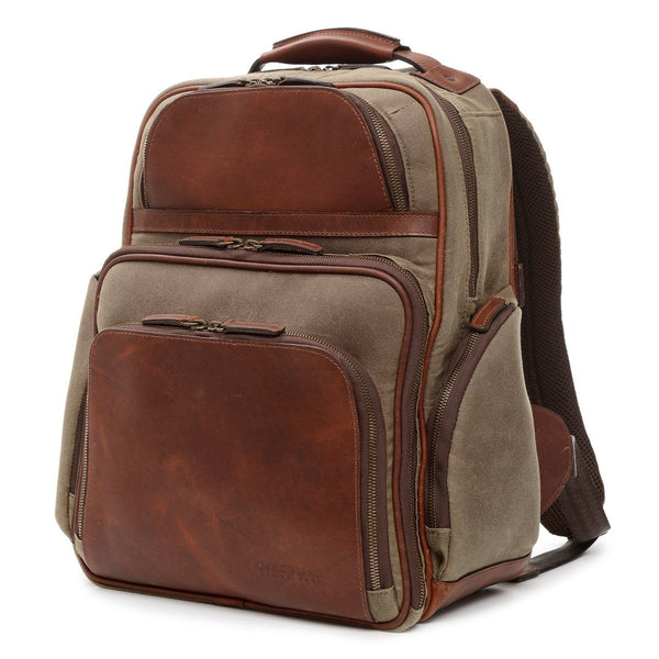 Mason Backpack | 16" Waxed Cotton and Leather Backpack | Grey Waxed Cotton and Leather Backpack  | Made in USA | Korchmar
