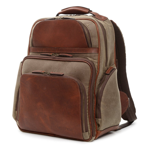 Mason Backpack | 16" Waxed Cotton and Leather Backpack | Olive Waxed Cotton and Leather Backpack  | Made in USA | Korchmar