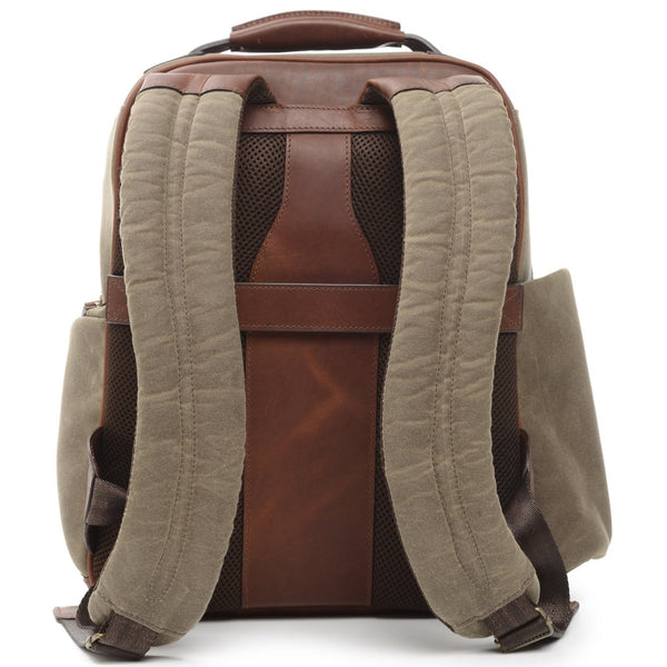 Mason Backpack | 16" Waxed Cotton and Leather Backpack | Olive Waxed Cotton and Leather Backpack  | Made in USA | Korchmar