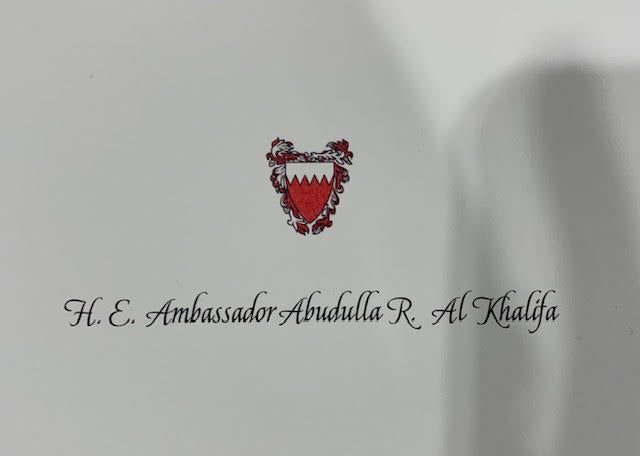 Bahrain Embassy | Menu Card and Place Cards | Ambassador's Residence | December 2019