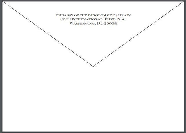 Bespoke Proof | Bahrain Embassy Stationery | Correspondence Sheet and Envelope | Gold Seal and Text in Two Locations - Text on Large Correspondence Sheets and Text on Envelope Set | Hand Engraved | Sterling and Burke Ltd-Custom Stationery-Sterling-and-Burke