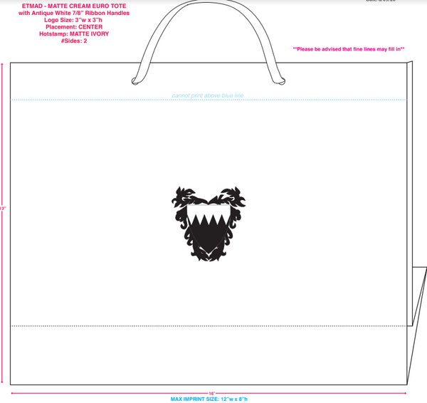 Embassy of Bahrain | 400 Gift Bags | Large Horizontal Bag | Matte Ivory Bag, Ivory Hot Stamp Seal on Front and Back, Ivory Handles | Studio Burke DC