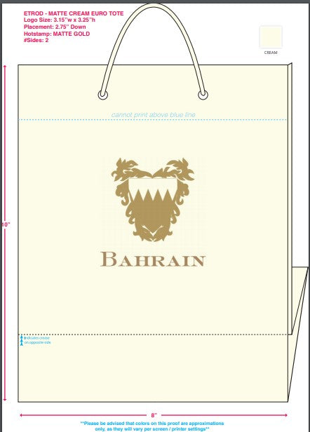 Bespoke Proof | Bahrain Embassy Gift Bag | Gold Seal and Text on Two Locations - Front and Back | Hot Stamp