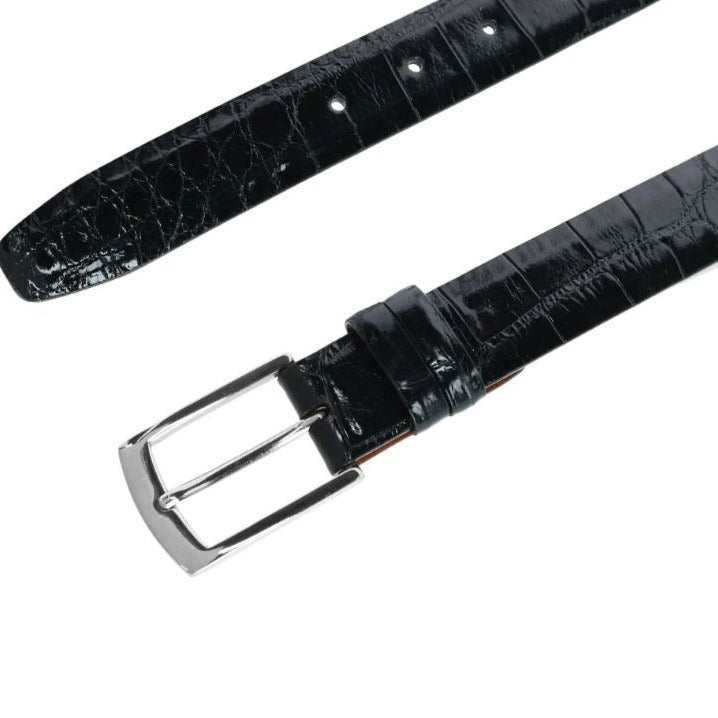 Classic Alligator Belt | 1 3/16 Inch Belt Strap | Black, Chestnut, Havanna Alligator | Gold and Silver Interchangeable Buckles
