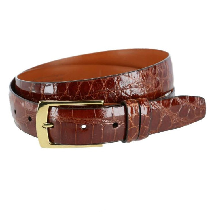 Classic Alligator Belt | 1 3/16 Inch Belt Strap | Black, Chestnut, Havanna Alligator | Gold and Silver Interchangeable Buckles