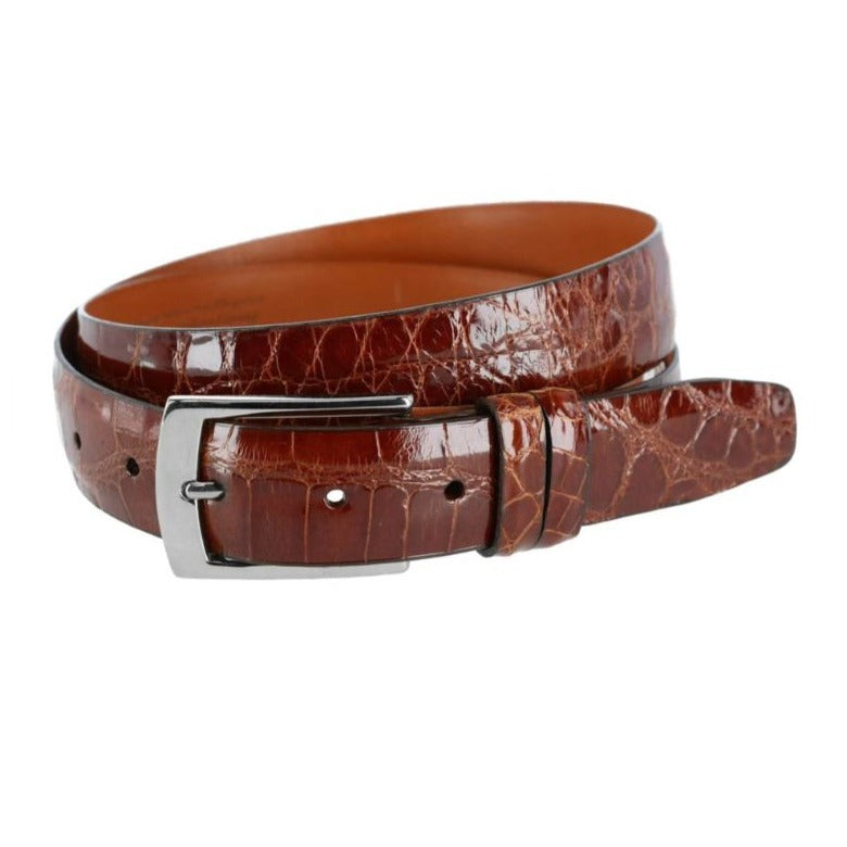 Classic Alligator Belt | 1 3/16 Inch Belt Strap | Black, Chestnut, Havanna Alligator | Gold and Silver Interchangeable Buckles