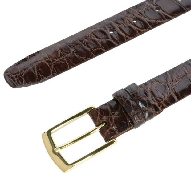 Classic Alligator Belt | 1 3/16 Inch Belt Strap | Black, Chestnut, Havanna Alligator | Gold and Silver Interchangeable Buckles