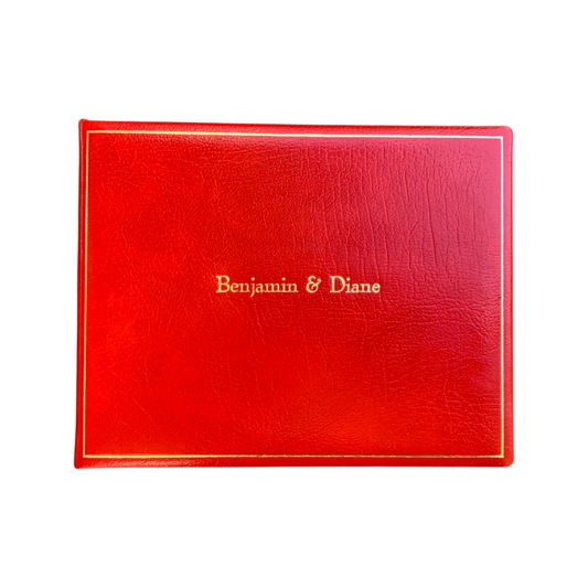 Guest Book Custom Samples | Gold Stamp Design | 7 by 9 Inches | Calf Leather | Made in England