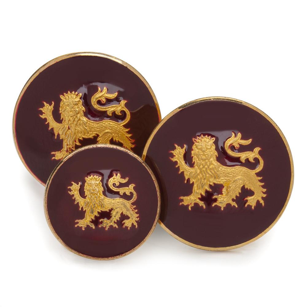 Lion Passant Guardant Blazer Buttons | Burgundy Red Enamel on Gold Blazer Buttons | Superior quality | Made in England