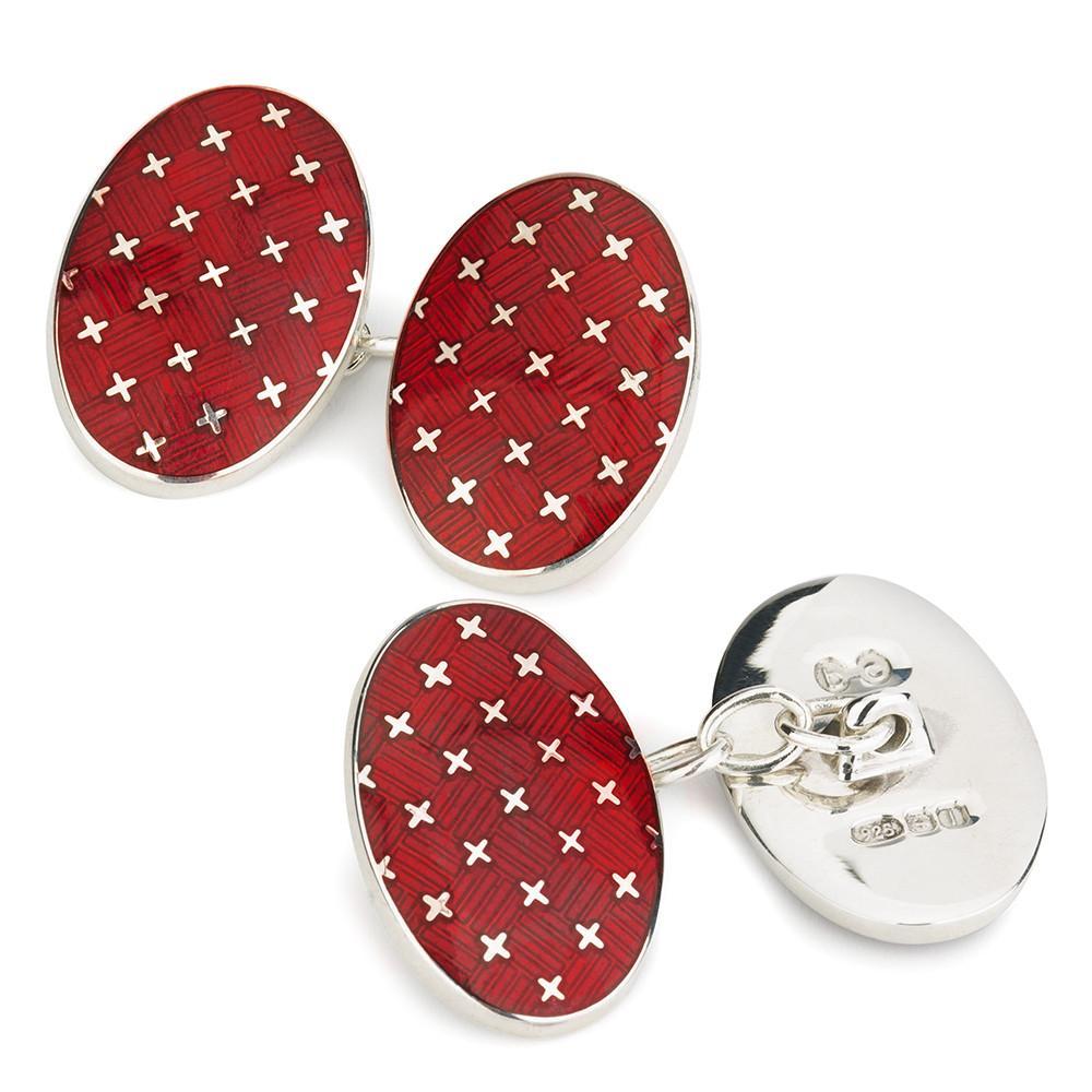 Double Sided Chain Cufflinks | Sterling Silver Patriotic Stars and Red Enamel | Benson and Clegg-Cufflinks-Sterling-and-Burke