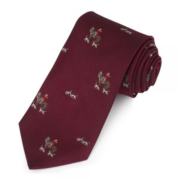 Horse and Hounds Motif, Burgundy | Woven Silk Tie | Benson and Clegg | Made in England-Necktie-Sterling-and-Burke