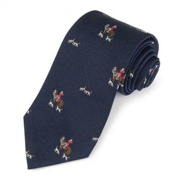 Horse and Hounds Motif, Navy | Woven Silk Tie | Benson and Clegg | Made in England-Necktie-Sterling-and-Burke