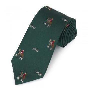 Horse and Hounds Motif, Green | Woven Silk Tie | Benson and Clegg | Made in England-Necktie-Sterling-and-Burke