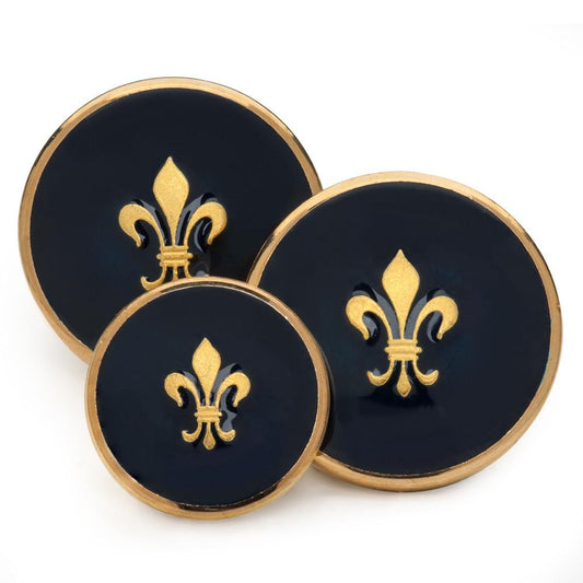 Fleur de Lys Blazer Buttons | Navy Blue Enamel on Gold Blazer Buttons | Superior quality | Made in England