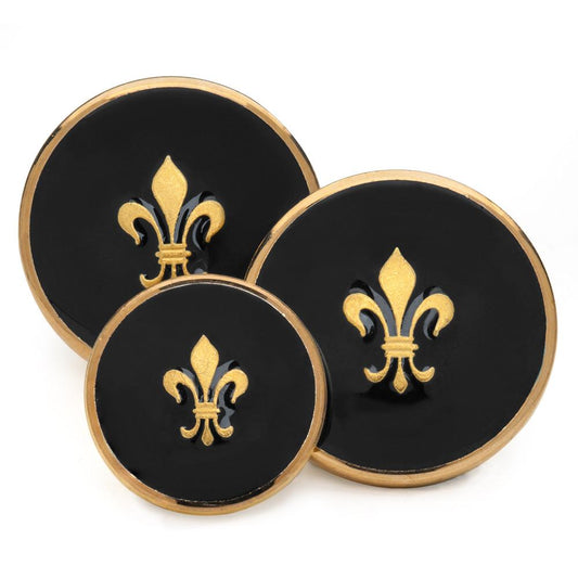 Fleur de Lys Blazer Buttons | Black Enamel on Gold Blazer Buttons | Superior quality | Made in England