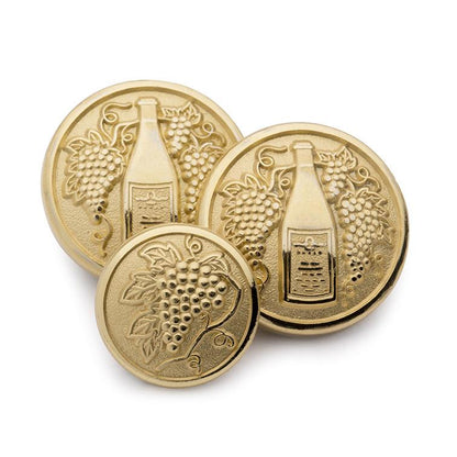 Wine Bottles and Wine Grapes Blazer Buttons | Gilt / Gold Plated Blazer Buttons | Made in England | Benson and Clegg, London