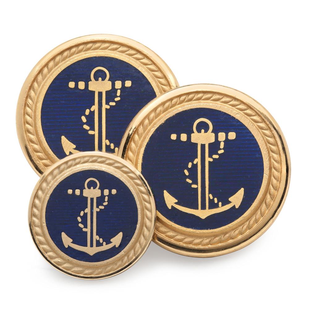 Anchor and Rope Blue Enamel and Gold Blazer Buttons | Gilt / Gold Plated Enamel Blazer Buttons | Made in England | Benson and Clegg, London