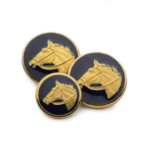 Horse Head Blazer Buttons | Navy Blue Enamel on Gold Blazer Buttons | Superior quality | Made in England