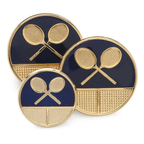 Tennis Racquet Buttons | Navy Blue and Gold Blazer Buttons | Tennis Button Set | Made in England
