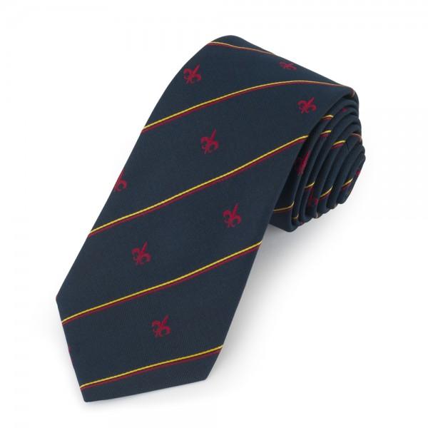 Fleur De Lys Motif with Stripe, Navy and Red | Woven Silk Tie | Benson and Clegg | Made in England-Necktie-Sterling-and-Burke