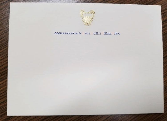 Bespoke Stationery | Bahrain Embassy Stationery | Large Correspondence Card and Envelope | Gold Seal and Text on Correspondence Card Only | Hand Engraved