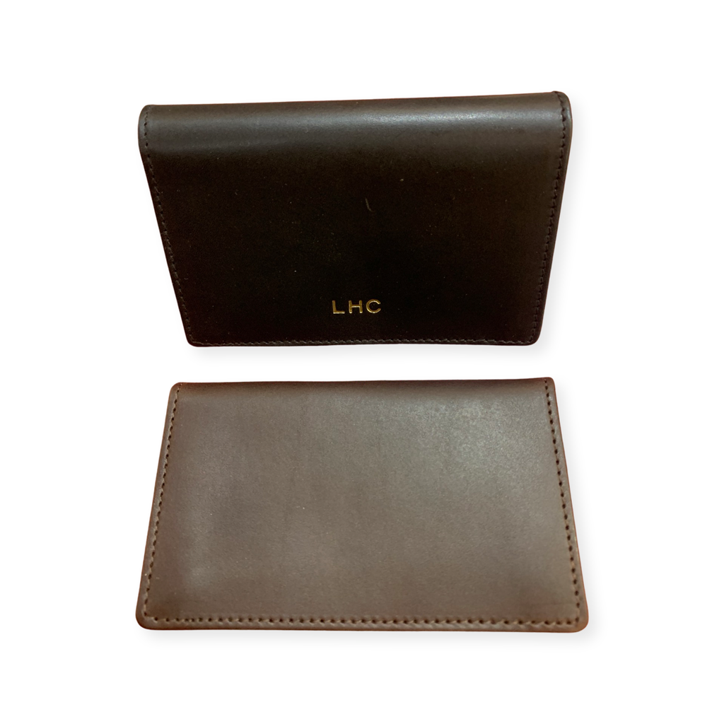 business card holder with flap in smooth leather