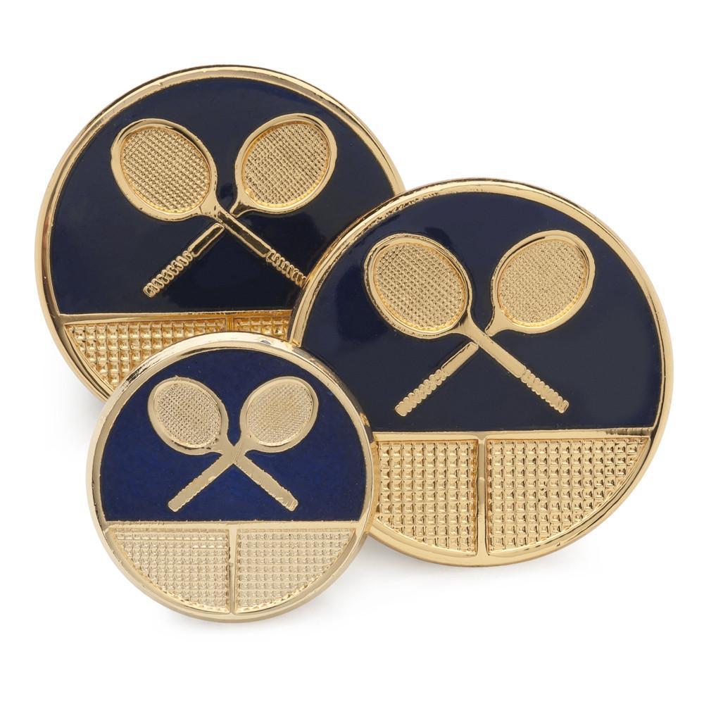 Navy Enamel on Gold Tennis Buttons | Navy Blue and Gold Blazer Buttons | Double Breasted Blazer Tennis Button Set | Made in England-Blazer Buttons-Sterling-and-Burke