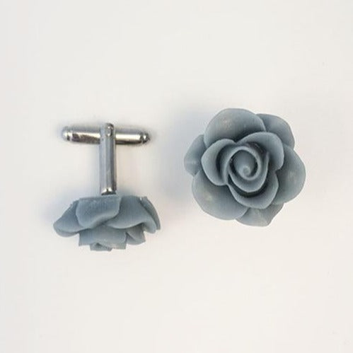 Flower Cufflinks | Blue Grey Floral Cuff Links | Matte Finish Cufflinks | Hand Made in USA-Cufflinks-Sterling-and-Burke