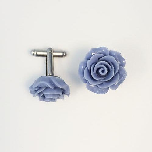 Flower Cufflinks | Blue Floral Cuff Links | Polished Finish Cufflinks | Hand Made in USA-Cufflinks-Sterling-and-Burke