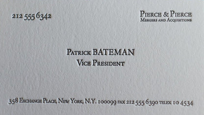 Bespoke Stationery | Patrick Bateman Business Card | US Size | No Gold - Single Colour Logo with Text Only | Hand Engraved | by The Classic Desk