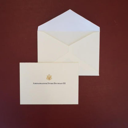 Bespoke Stationery | Monarch Sheet and Envelope Set | Gold Seal and Text in Two Locations on Sheet and Address on Envelope | Hand Engraved | Sterling and Burke Ltd-Custom Stationery-Sterling-and-Burke