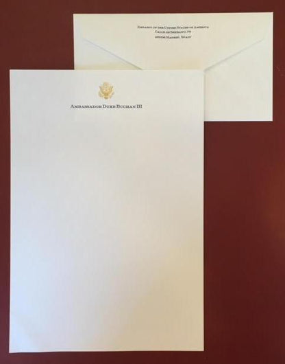 Marafie Proof | Bespoke Stationery | Monarch Sheet Only | Two Colour Logo and Text in One Location | Hand Engraved | Sterling and Burke Ltd-Custom Stationery-Sterling-and-Burke
