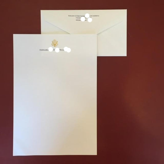 ****Bespoke Stationery | Correspondence Card and Envelope Set | Gold Eagle Seal and Text | Hand Engraved | Paper made in USA | Sterling and Burke Ltd-Custom Stationery-Sterling-and-Burke