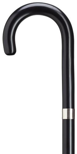 Ebony Finish Crook Handle Cane / Walking Stick | Elegant Cane with Silver Band | Made in USA-Walking Stick-Sterling-and-Burke