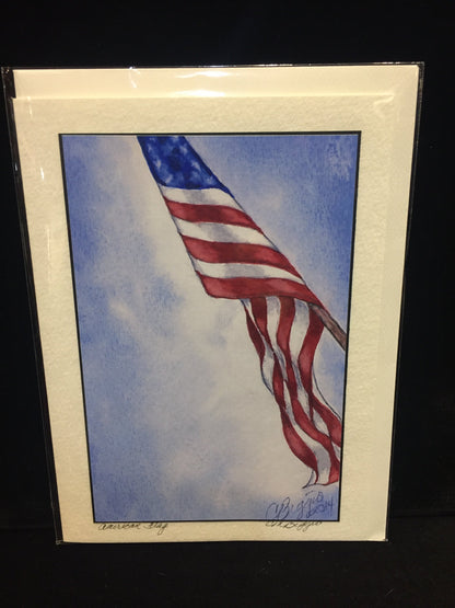 American Flag | Print with Black Signature by Carole Moore Biggio | 7" x 5"-Greeting Cards-Sterling-and-Burke