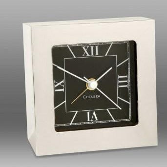Heavy Nickel Clock | Square Nickel | Alarm Clock | Desk Clock | Chelsea Clock-Clock-Sterling-and-Burke