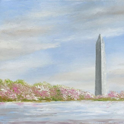 DC Art | Washington Monument and Cherry Blossoms | America the Beautiful | Original Oil Painting by Claire Howard | 36" x 60"