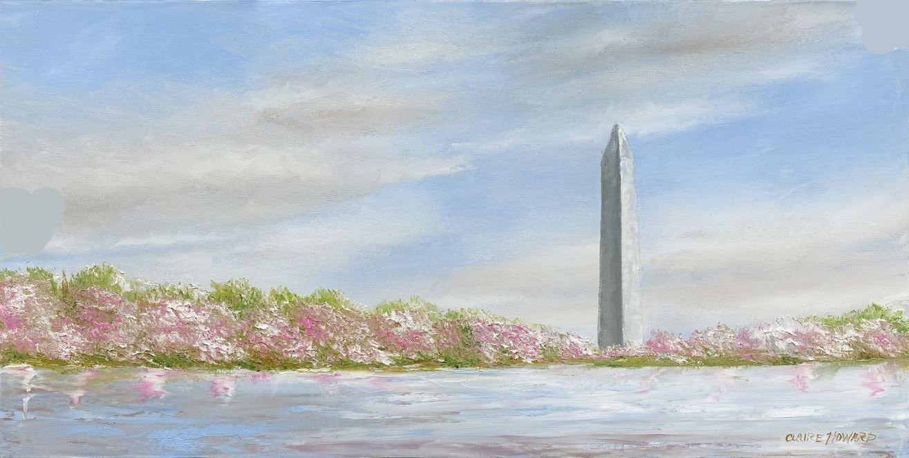 DC Art | Washington Monument and Cherry Blossoms | America the Beautiful | Original Oil Painting by Claire Howard | 36" x 60"