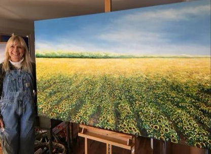 CUSTOM ORDER | Sun Flower Field Original Oil Painting | "Sunlight" | Gallery Wrapped | Artist: Claire Howard | 36 by 60 Inches-Oil Painting-Sterling-and-Burke