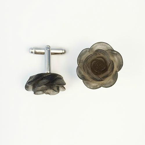 Flower Cufflinks | Black Floral Cuff Links | Sheer Finish Cufflinks | Hand Made in USA-Cufflinks-Sterling-and-Burke