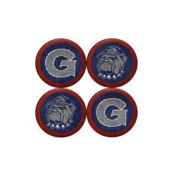 Needlepoint Collection | Georgetown University Needlepoint Coaster Set | Hoya / Bull Dog | Blue and Grey | Smathers and Branson-Coasters-Sterling-and-Burke
