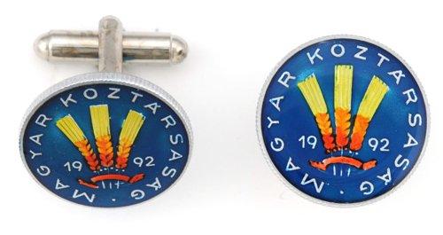 Hand Painted Authentic Coin Cufflinks | Hungary Coin | Hungarian Florint Coin | Magyar Koztarsasag Coin | Royal Blue | Sterling and Burke | Made in USA-Coin Cufflinks-Sterling-and-Burke