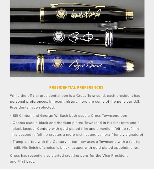 Presidential Pens by Cross Pens | Bespoke Writing Instruments | Custom Pens with Name, Signature, Logo
