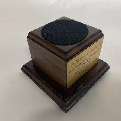 Waterford Crystal Capitol Dome Paperweight | Capitol Dome Award on Dark Blue Walnut Base | Brass Plate Engraved with Message