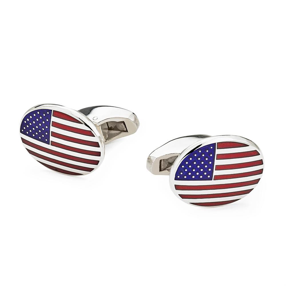 American Flag Cuff Links | USA Flag | Enamel Cufflinks | Made in the UK | Oval on Sterling Silver | Benson and Clegg-Enamel Cufflinks-Sterling-and-Burke