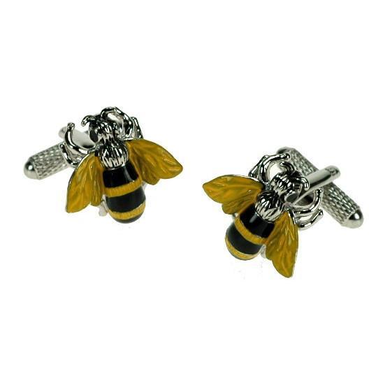 Busy Bee Cufflinks | Bumble Bee Cufflinks | Black and Yellow on Silver Bee Cuff Links-Enamel Cufflinks-Sterling-and-Burke